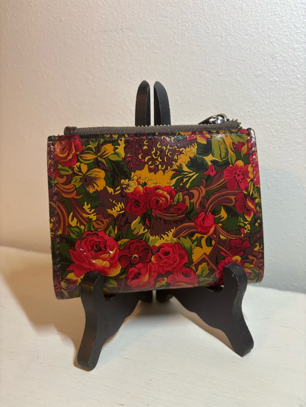 Patricia Nash Red & Yellow Floral Vinyl Zip Wallet